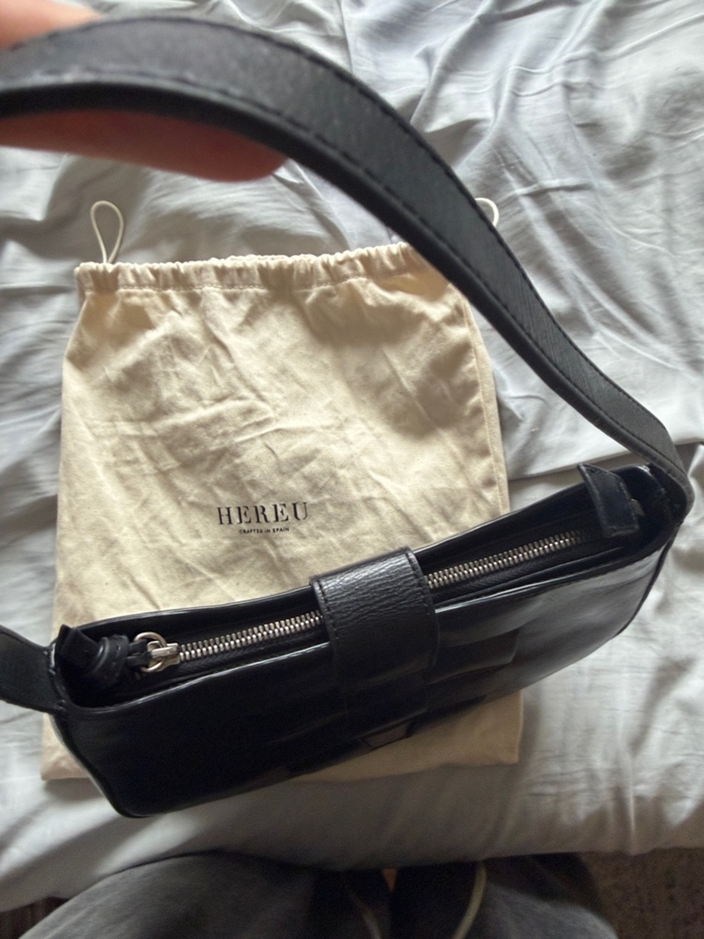 Hereu Bauza Black Leather Structured Shoulder Bag with Woven Front Detail - Picture 11 of 16
